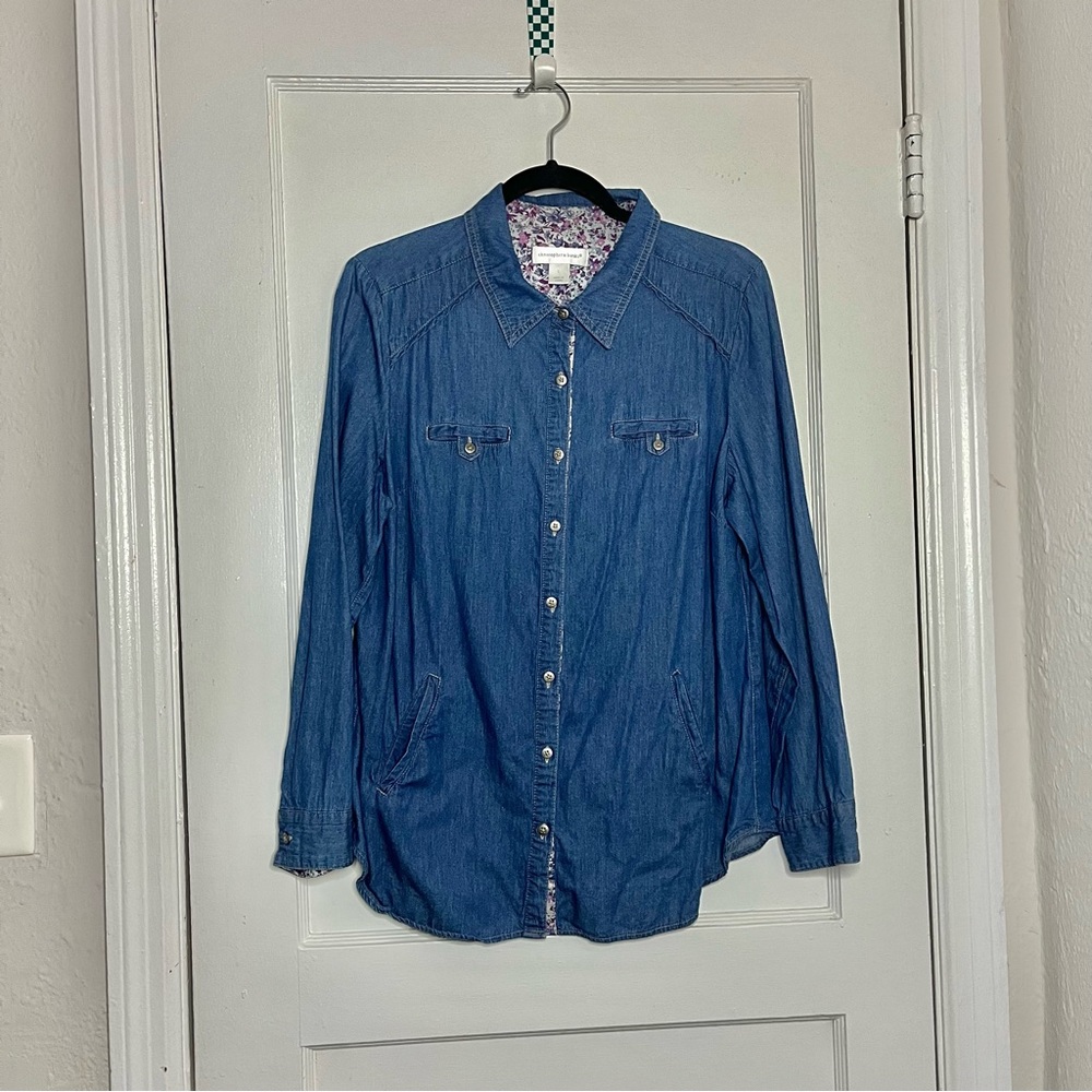 Blue denim button up women’s blouse